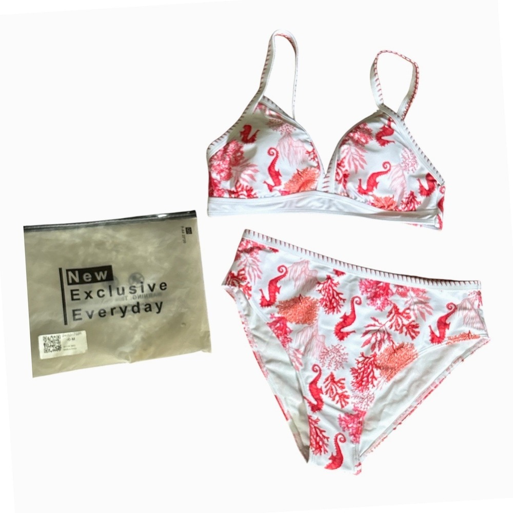 Modlily Patchwork Marine Life Print Red Bikini Set, Size Medium, Beach Resort